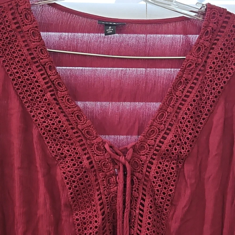 Torrid Burgundy Boho Style Gauzy Womens Top Sz 2 (2X)